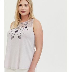 Torrid lilac slub jersey lace yoke tank